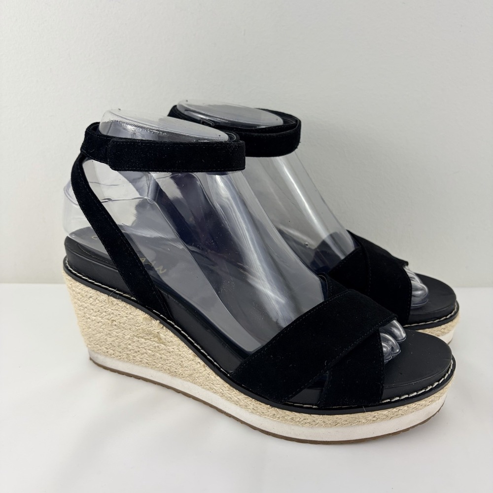 Cole Haan Cloudfeel Espadrille Wedge Sandals Black Suede Women's Size 6B